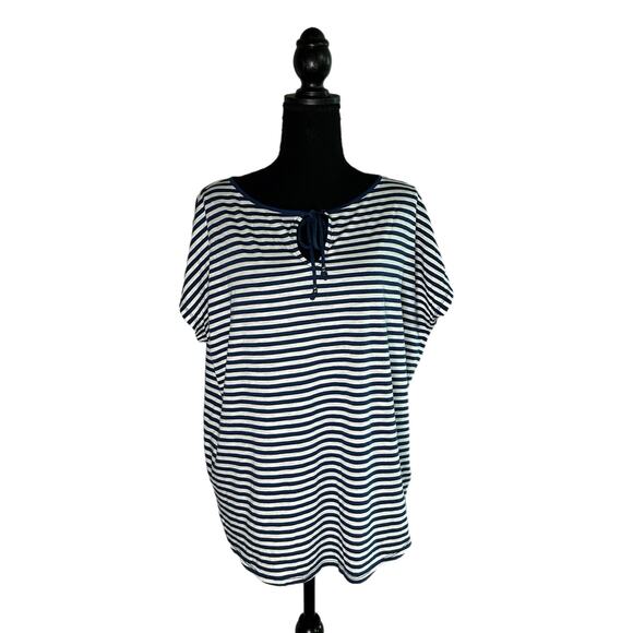 Chaps Denim Blue and White Striped Short Sleeve Blouse, XL, Pre-owned - Picture 1 of 5